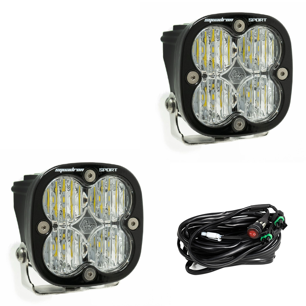 Baja Designs Squadron Sport Black LED Auxiliary Light Pod Pair; Wide Cornering/Clear