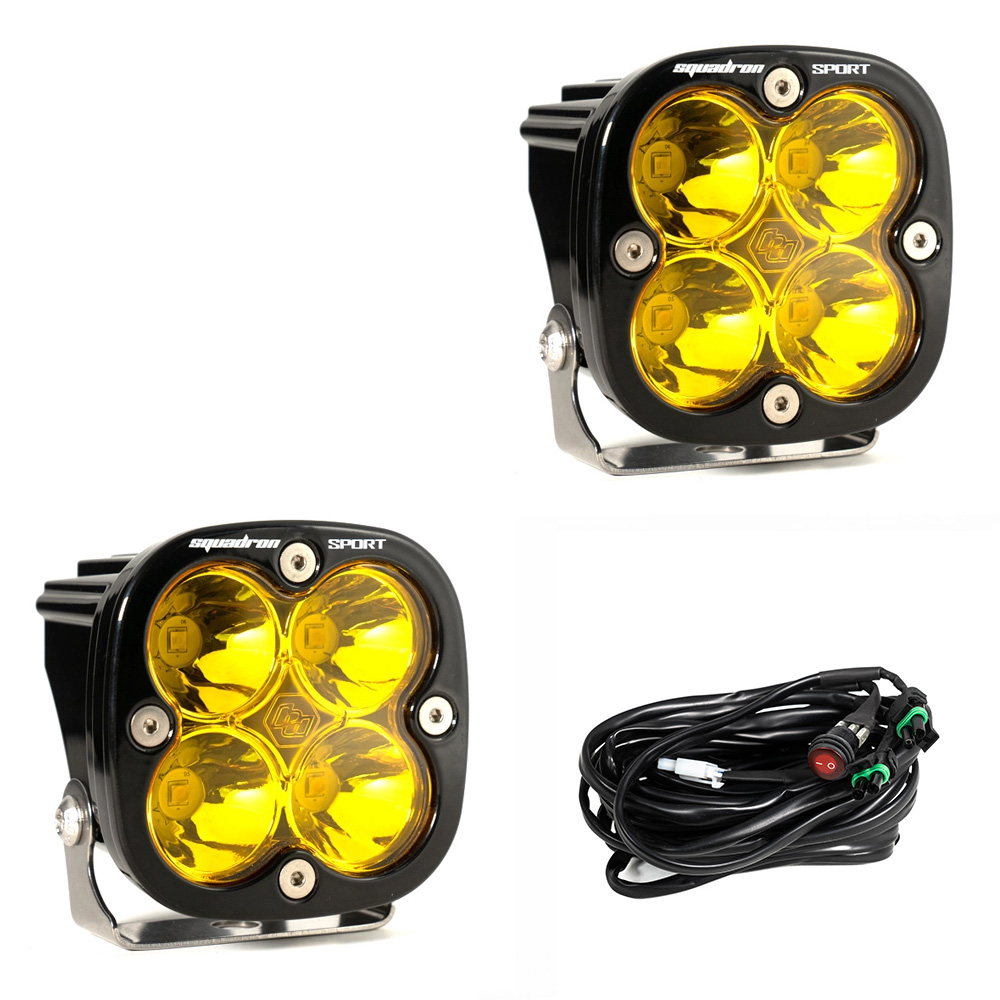 Baja Designs Squadron Sport Black LED Auxiliary Light Pod Pair; Spot/Amber