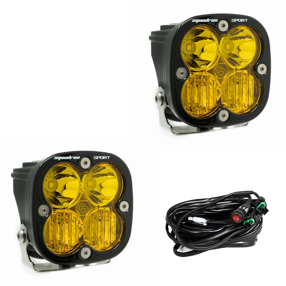 Baja Designs Squadron Sport Black LED Auxiliary Light Pod Pair; Driving Combo/Amber