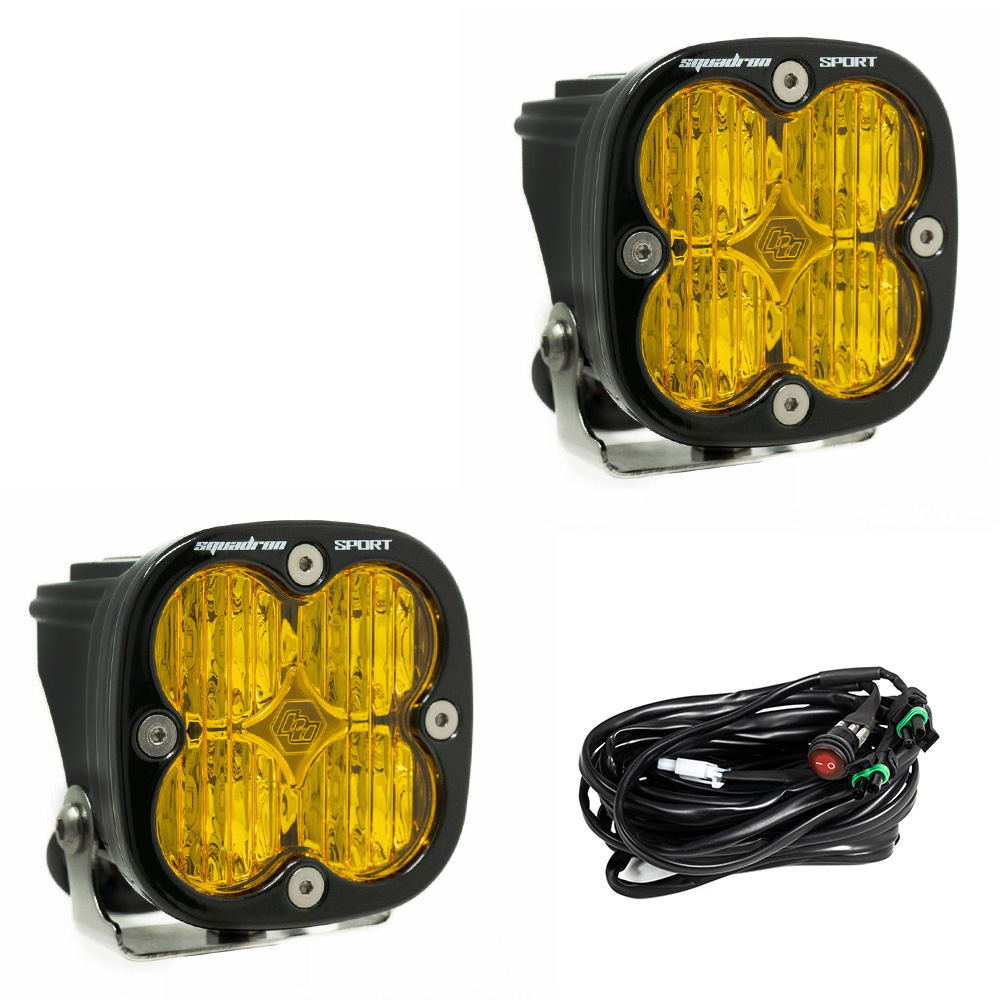 Baja Designs Squadron Sport Black LED Auxiliary Light Pod Pair; Wide Cornering/Amber