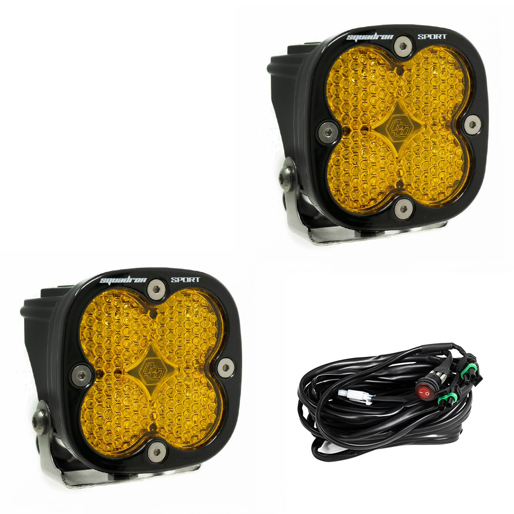 Baja Designs Squadron Sport Black LED Auxiliary Light Pod Pair; Work/Scene /Amber