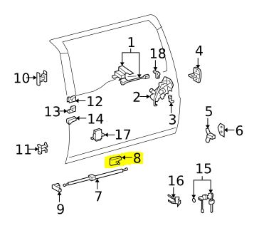 FJ Cruiser Door Lock Rod Bracket - DOOR PIECE - Click Image to Close