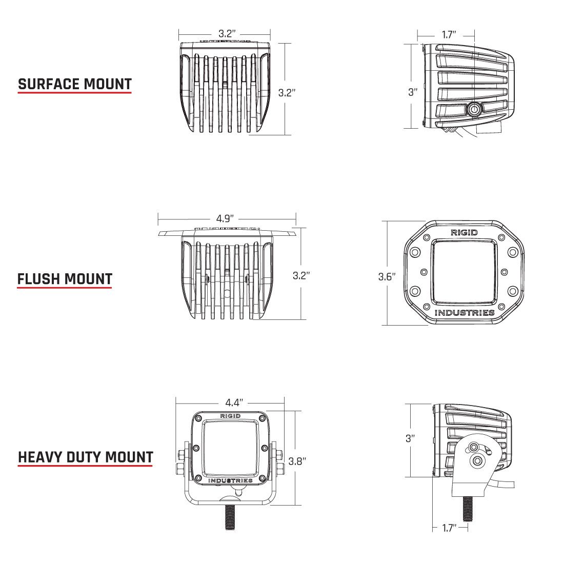 Rigid Industries Diffused Rear Facing High/Low Surface Mount Red Pair D-Series Pro