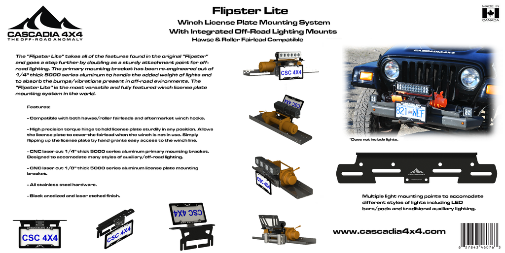 Cascadia Flipster V3 Winch License Plate System. Hawse & Roller Compatible - Click Image to Close