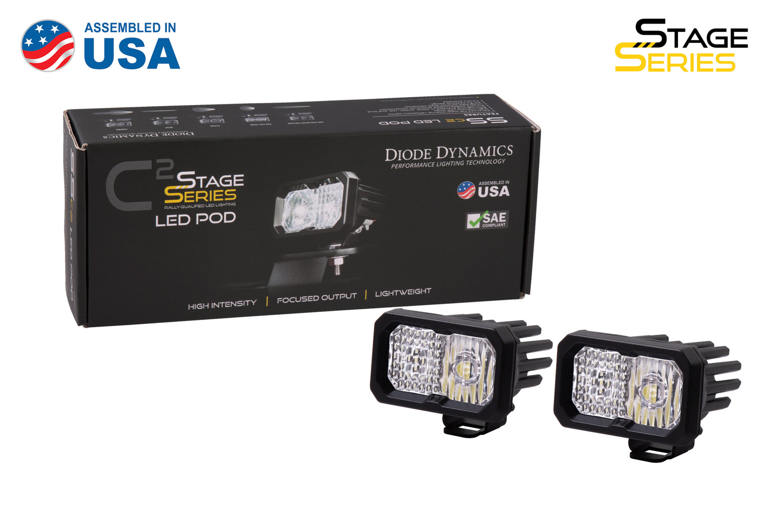 Diode Dynamics Stage Series 2 Inch LED Pod, Sport White Driving Standard WBL Pair