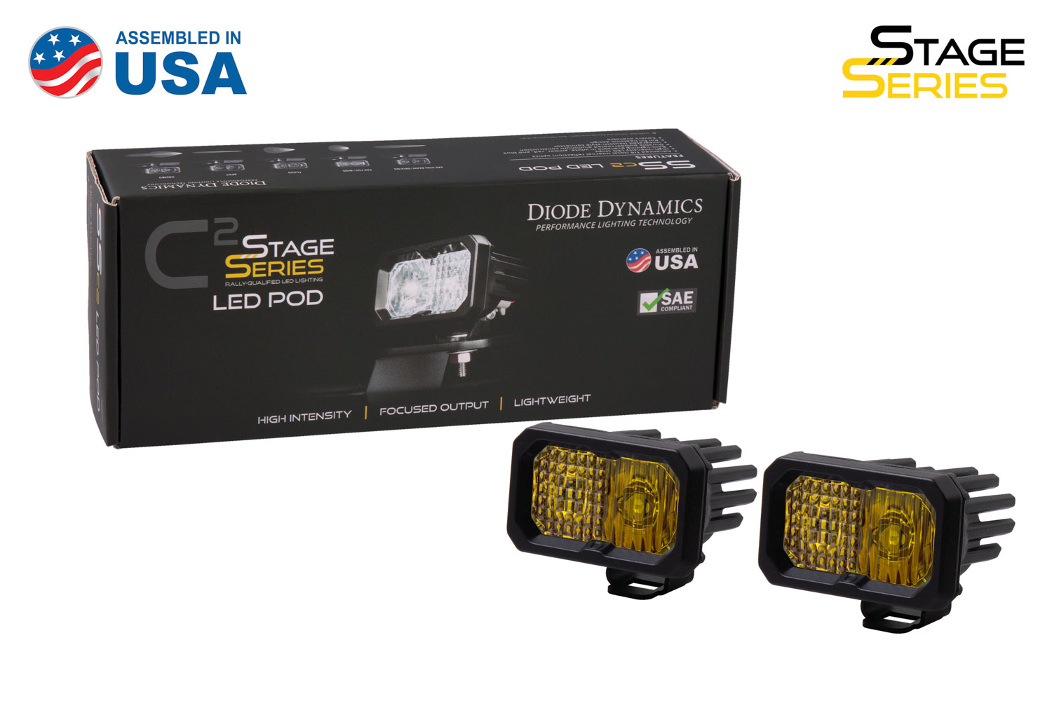 Diode Dynamics Stage Series 2 Inch LED Pod, Sport Yellow Fog Standard ABL Pair