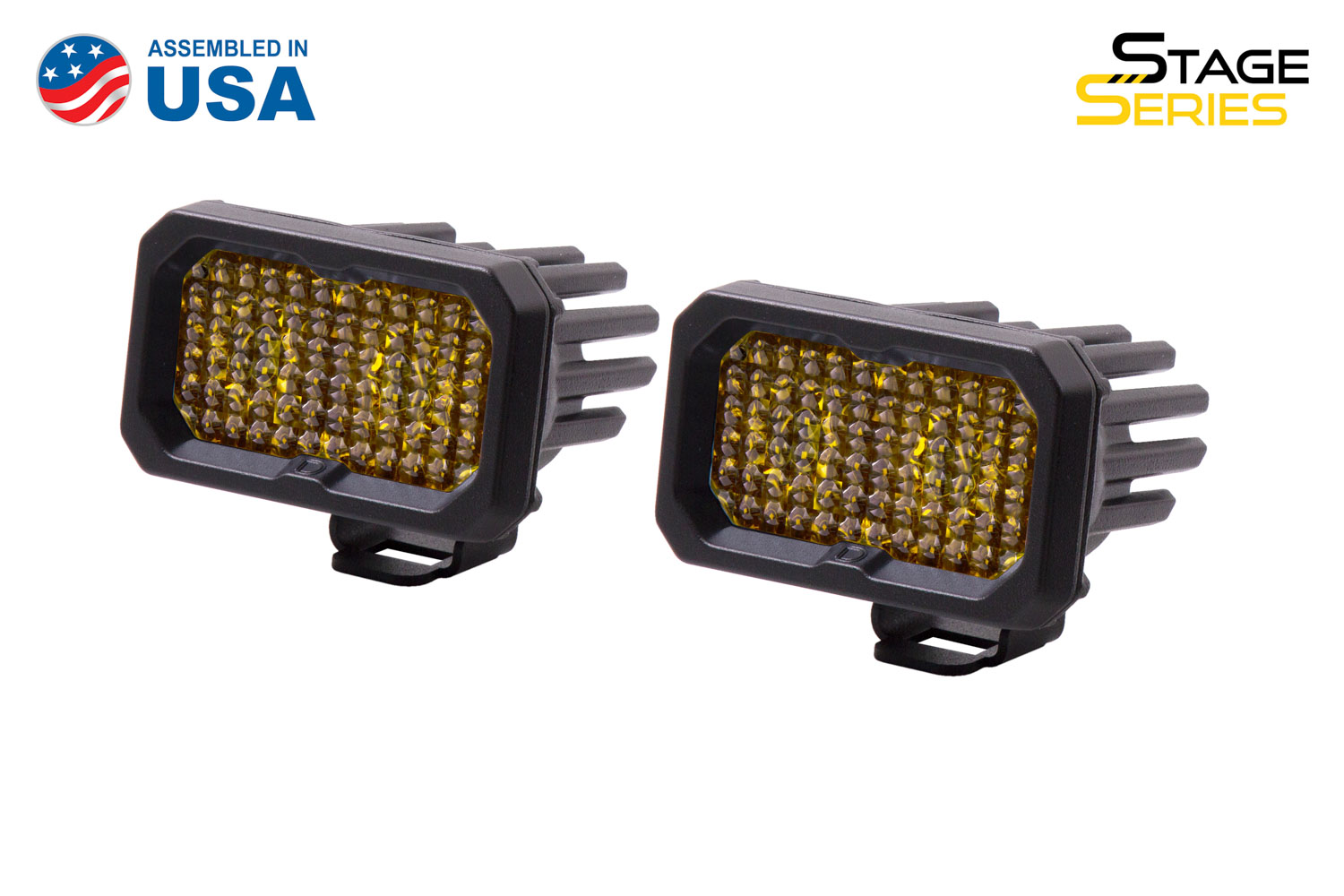 Diode Dynamics Stage Series 2 Inch LED Pod, Sport Yellow Flood Standard ABL Pair