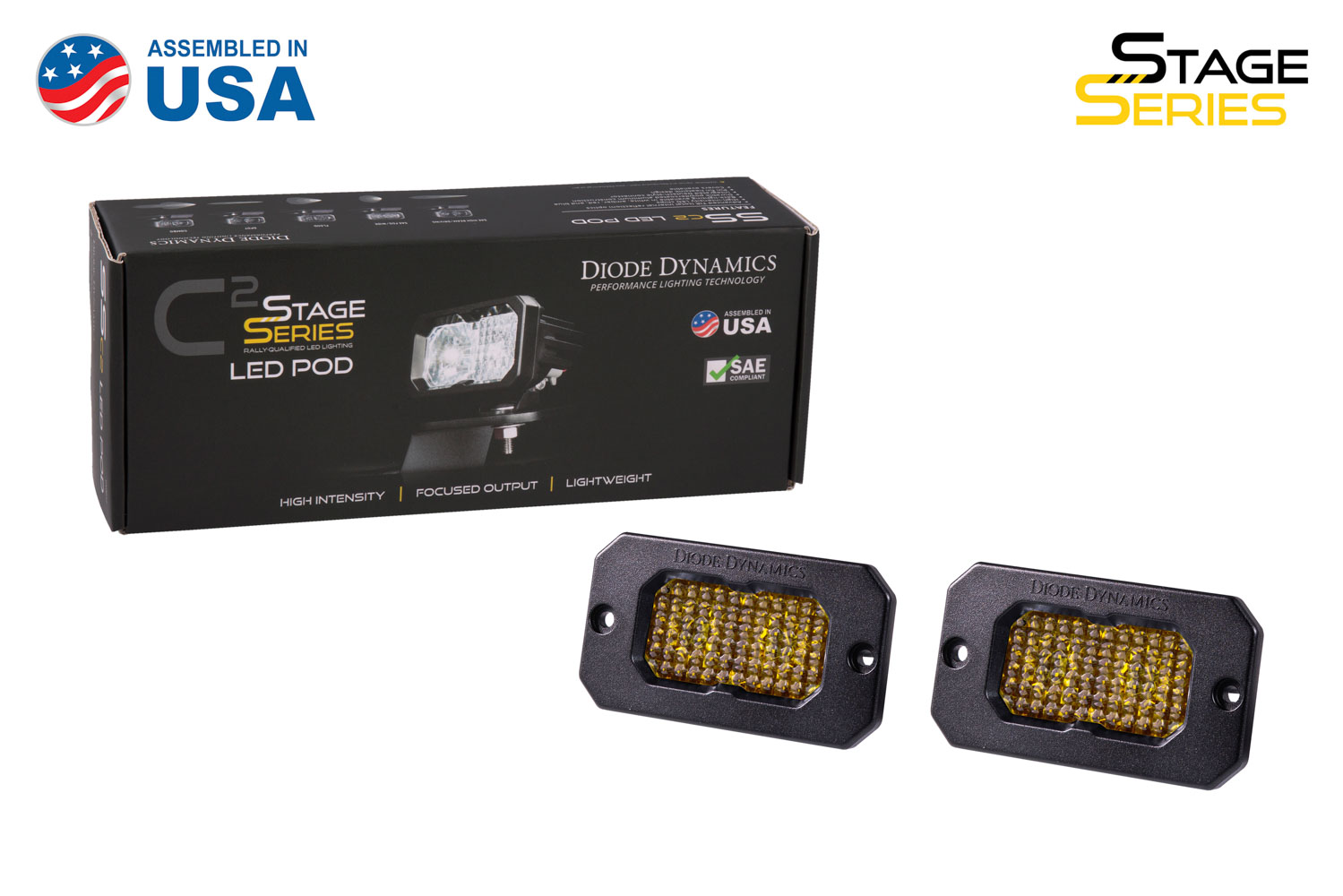 Diode Dynamics Stage Series 2 Inch LED Pod, Sport Yellow Fog Flush ABL Pair - Click Image to Close