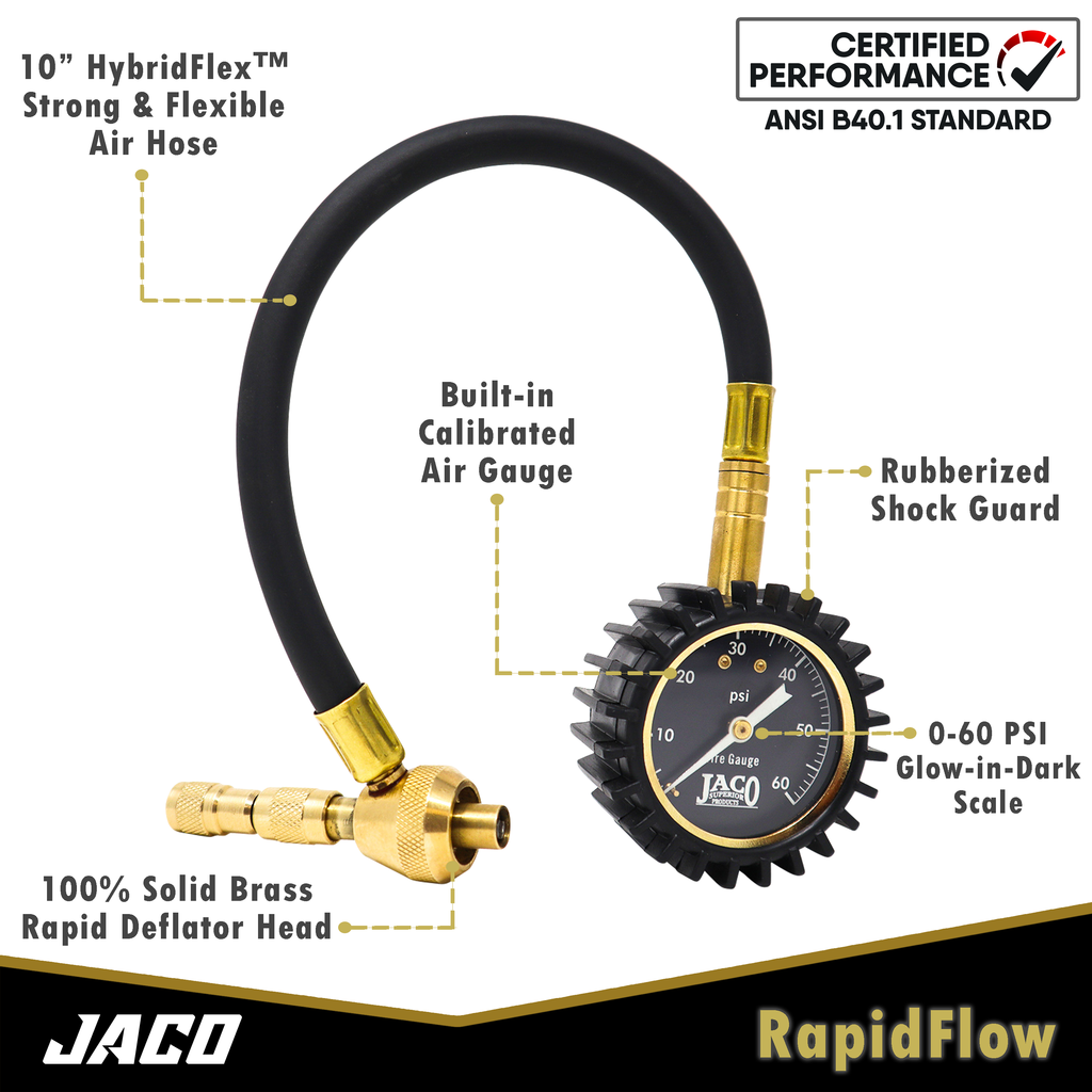 JACO RapidFlow Tire Deflator Gauge (0-60 PSI) - Click Image to Close