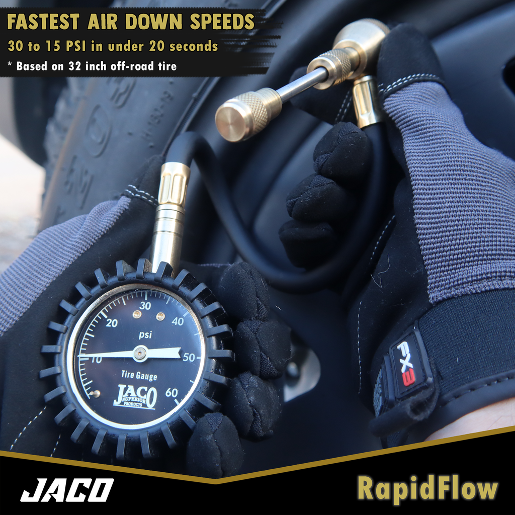 JACO RapidFlow Tire Deflator Gauge (0-60 PSI)