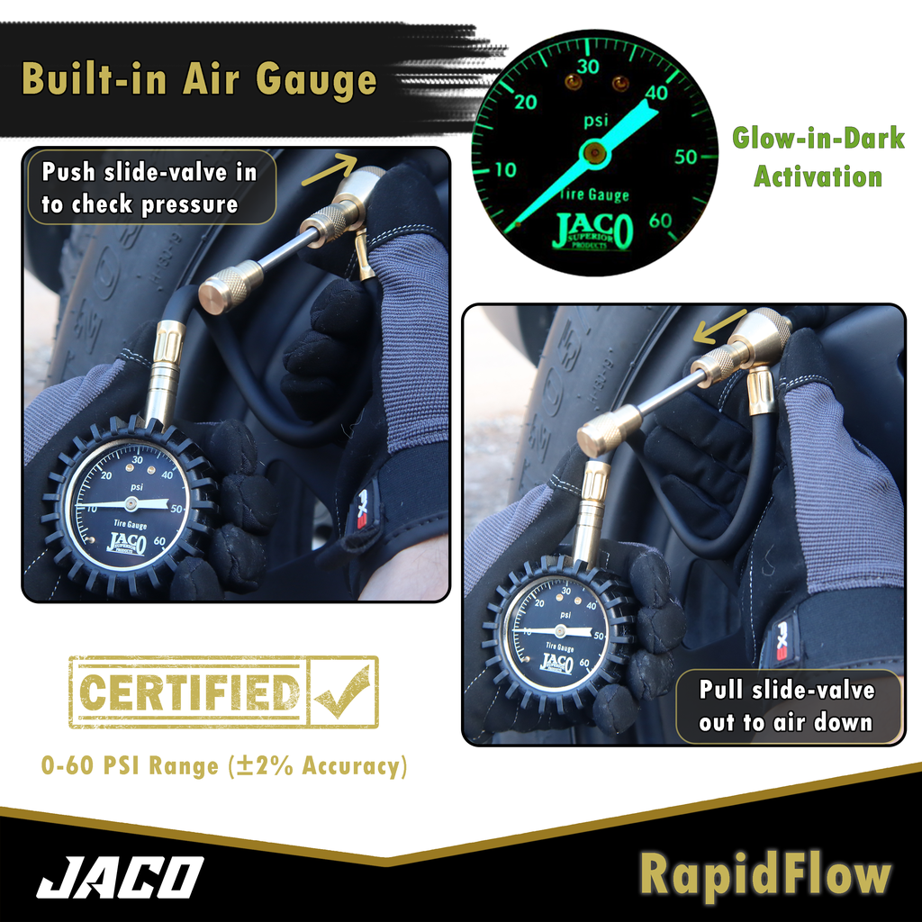 JACO RapidFlow Tire Deflator Gauge (0-60 PSI) - Click Image to Close