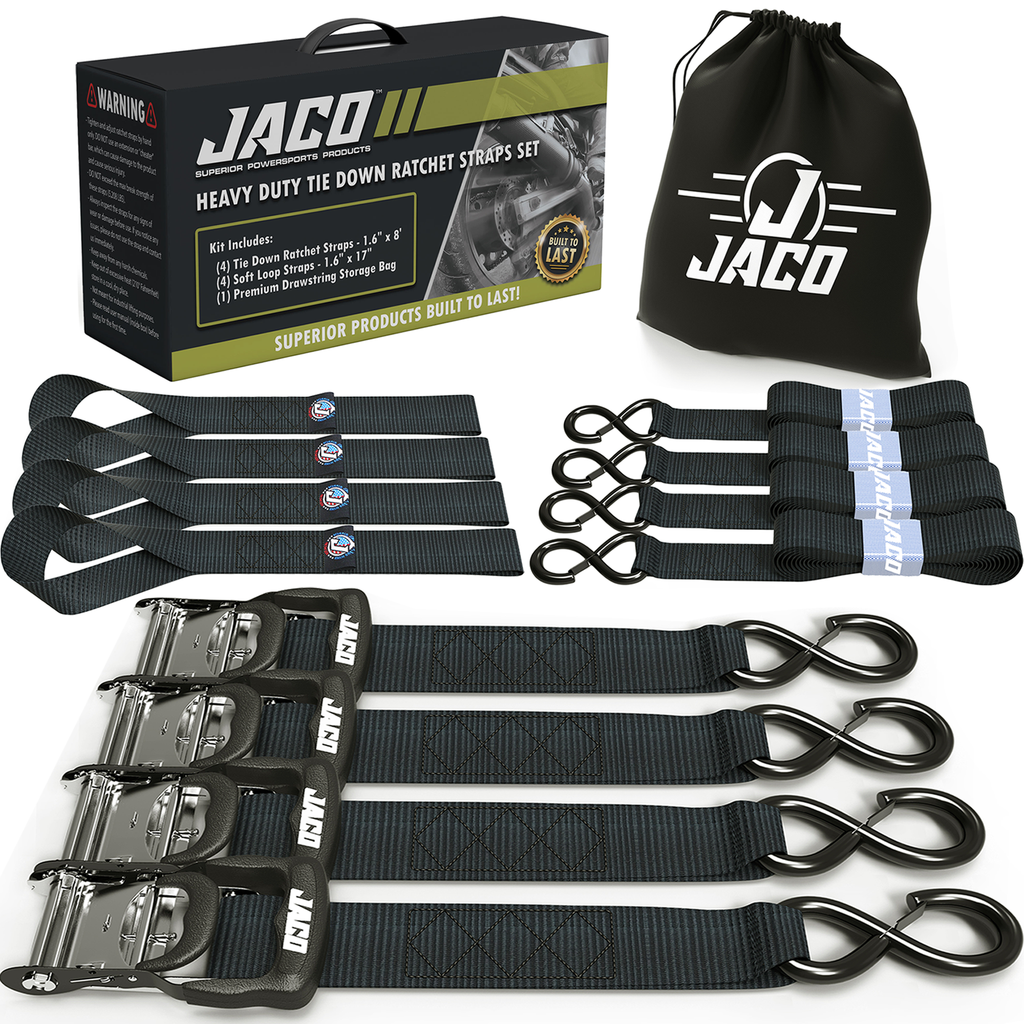 JACO Tie Down Ratchet Straps (Heavy Duty) 1.6 in x 8 ft - Ships Free!