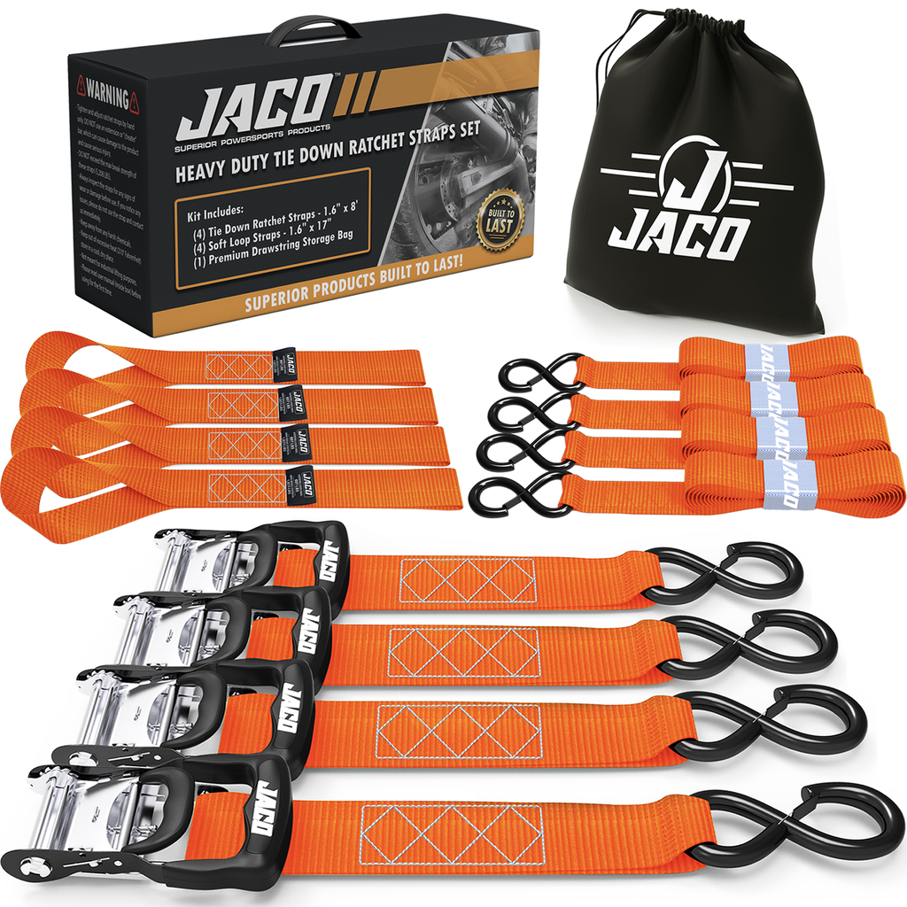 JACO Tie Down Ratchet Straps (Heavy Duty) 1.6 in x 8 ft - Ships Free!