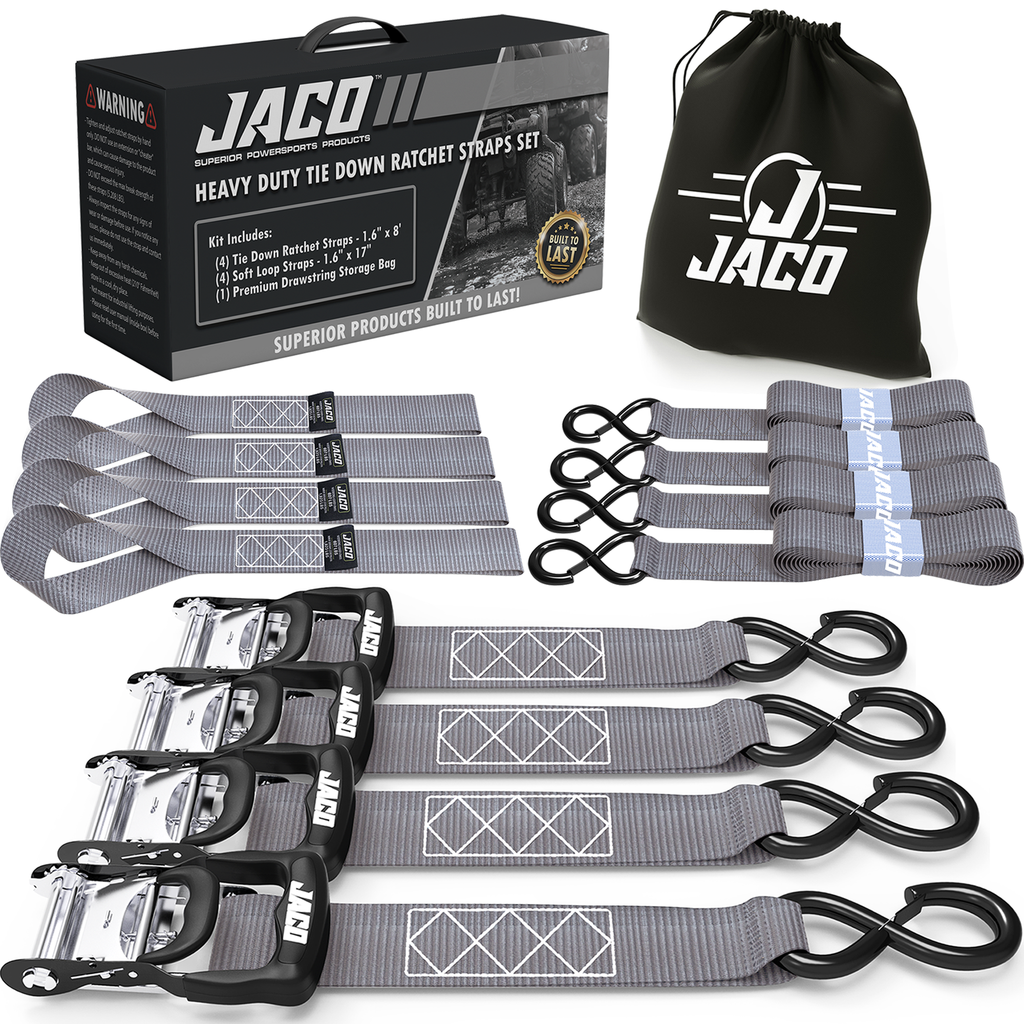 JACO Tie Down Ratchet Straps (Heavy Duty) 1.6 in x 8 ft - Ships Free! - Click Image to Close