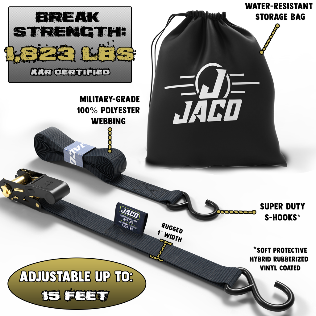 JACO Tie Down Ratchet Straps (Medium Duty) 1 in x 15 ft - Ships Free! - Click Image to Close