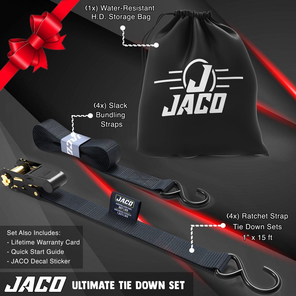 JACO Tie Down Ratchet Straps (Medium Duty) 1 in x 15 ft - Ships Free! - Click Image to Close