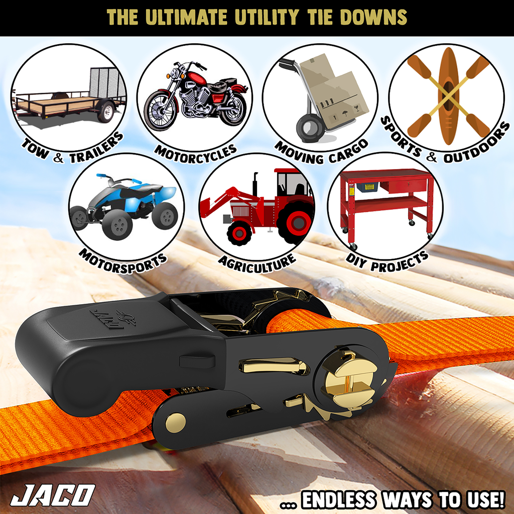 JACO Tie Down Ratchet Straps (Medium Duty) 1 in x 15 ft - Ships Free! - Click Image to Close