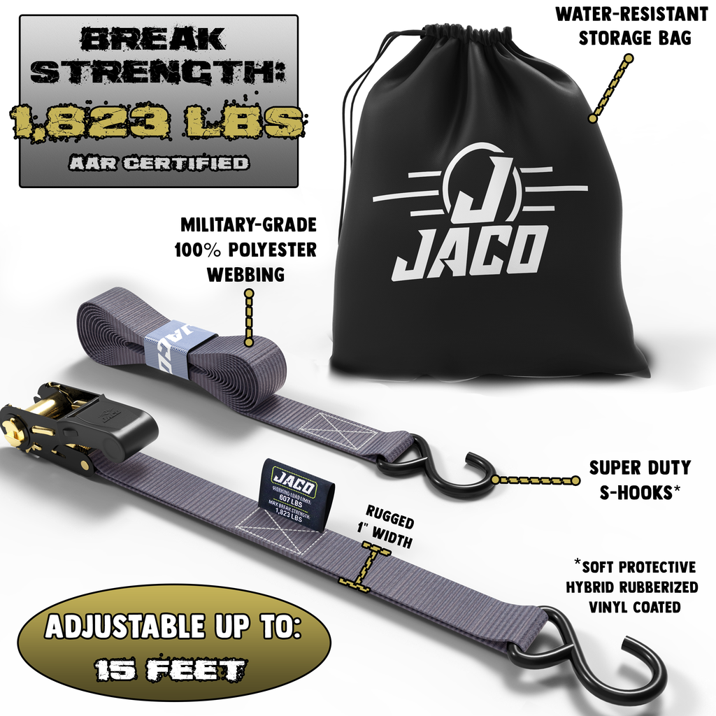 JACO Tie Down Ratchet Straps (Medium Duty) 1 in x 15 ft - Ships Free! - Click Image to Close