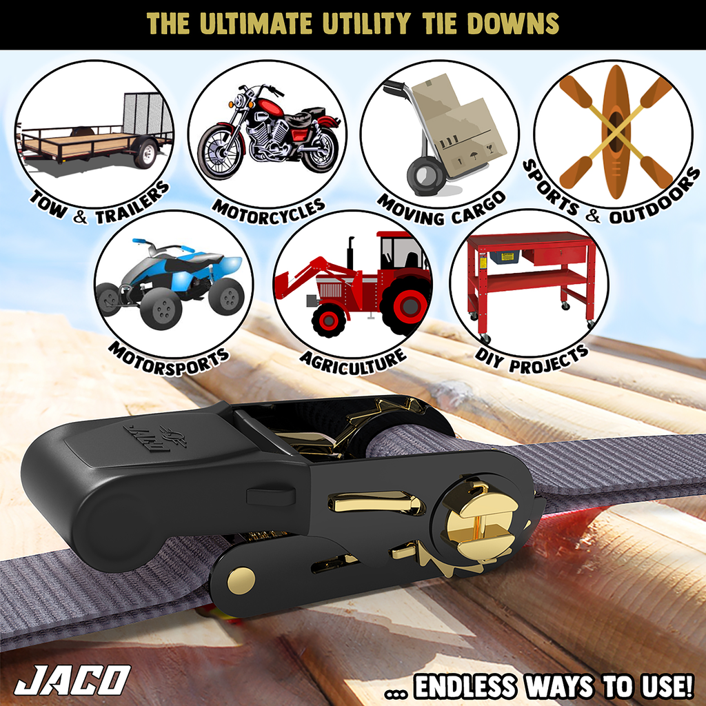 JACO Tie Down Ratchet Straps (Medium Duty) 1 in x 15 ft - Ships Free! - Click Image to Close