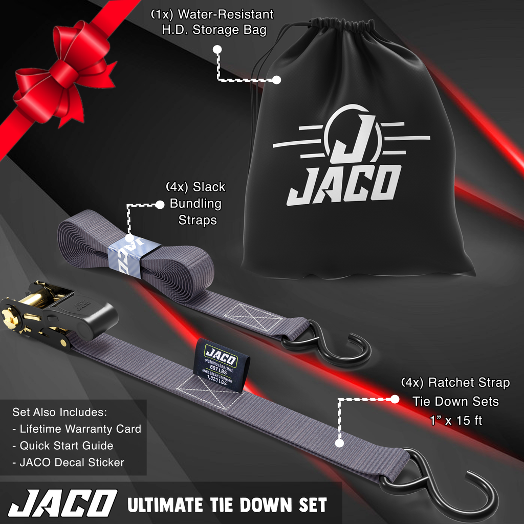 JACO Tie Down Ratchet Straps (Medium Duty) 1 in x 15 ft - Ships Free!