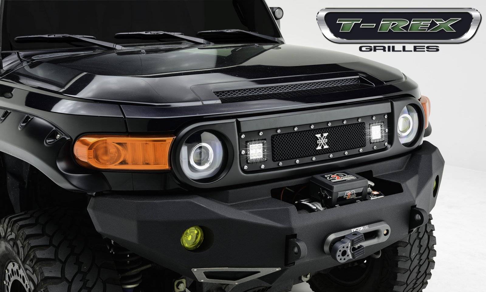 T-Rex Toyota FJ Cruiser - TORCH Series *FULL BLACK* LED Light Grille 2 - 3" Cube LED Lights, Formed Mesh Grille, 1 Pc, Black Powdercoated 2007+ -Ships Free T-Rex Toyota FJ Cruiser - TORCH Series *FULL BLACK* LED Light Grille 2 - 3" Cube LED Lights, Formed Mesh Grille, 1 Pc, Black Powdercoated 2007+ -Ships Free