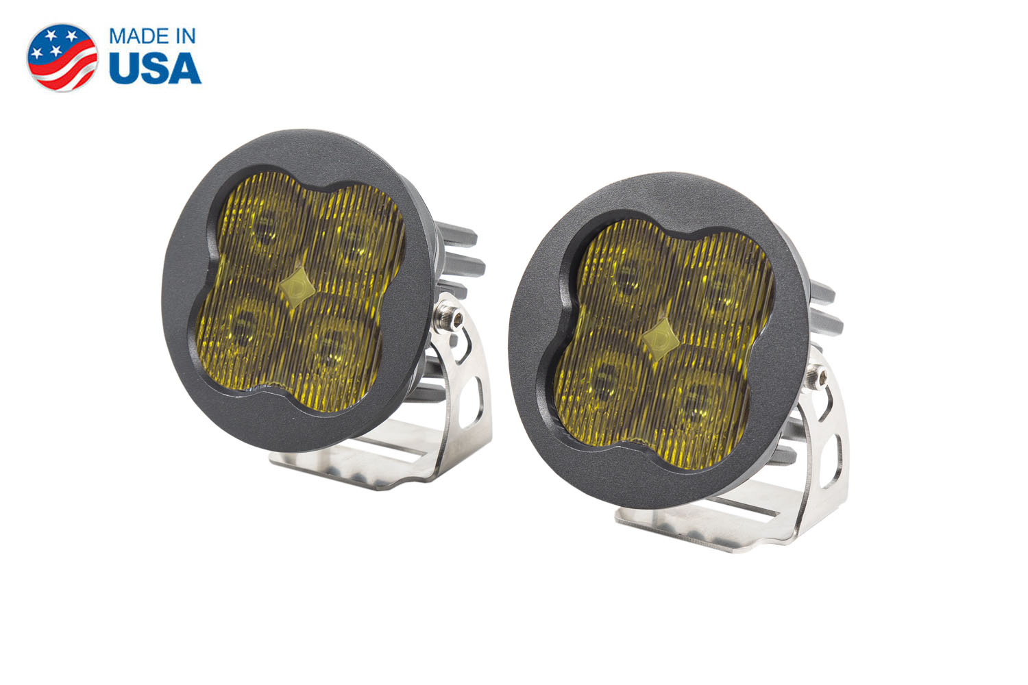 Diode Dynamics Worklight SS3 Pro Yellow SAE Fog Round (pair) - Click Image to Close