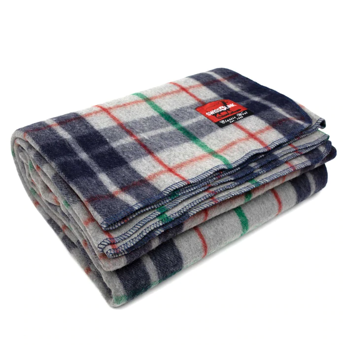 Swisslink Classic Wool Plaid Blanket - Grey/Blue