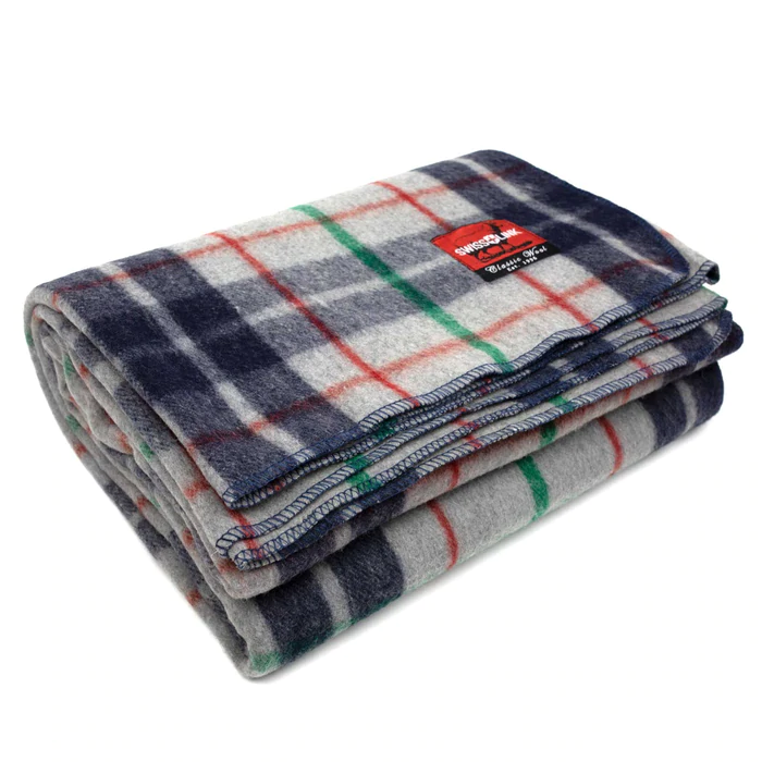 Swisslink Classic Wool Plaid Blanket - Grey/Blue - Click Image to Close