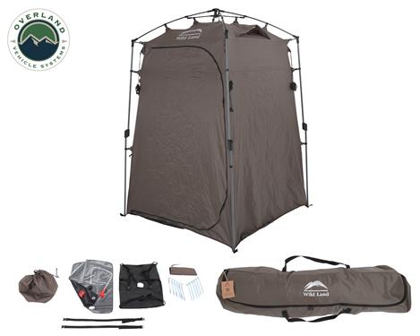 Overland Vehicle Systems Portable Shower and Privacy Room Retractable Floor, Amenity Pouches 5x7 Foot Quick Set Up - Click Image to Close