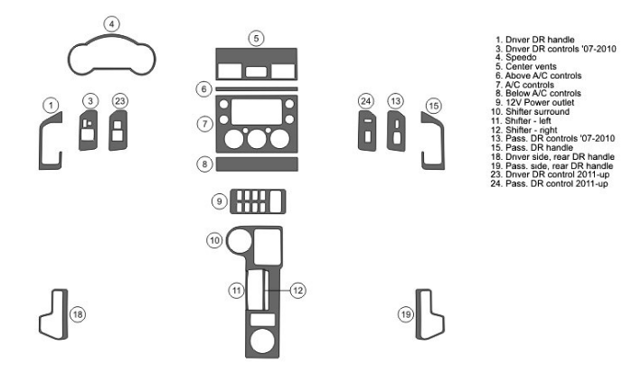 CUSTOMER RETURN - B&I Premium FJ Cruiser Dash Kit (23 pcs) PIANO BLACK - Click Image to Close